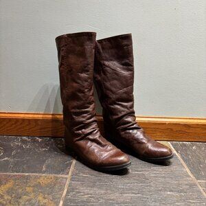 🐾 Siberian Husky Brown Leather Knee-High / Fold-Over Boots – Great Soles